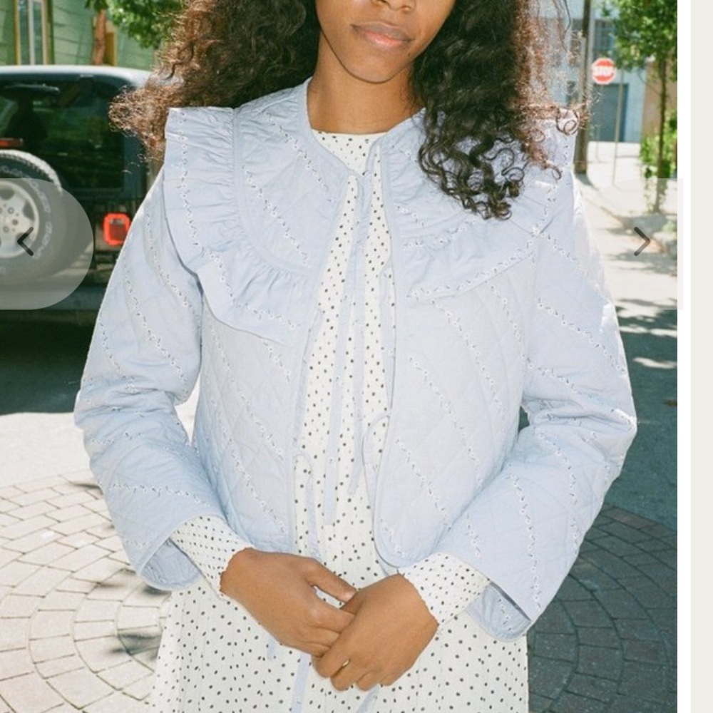 Ganni FAULKNER JACKET - SERENITY BLUE $250.00 spring quilted bow casual classic - Picture 6 of 11